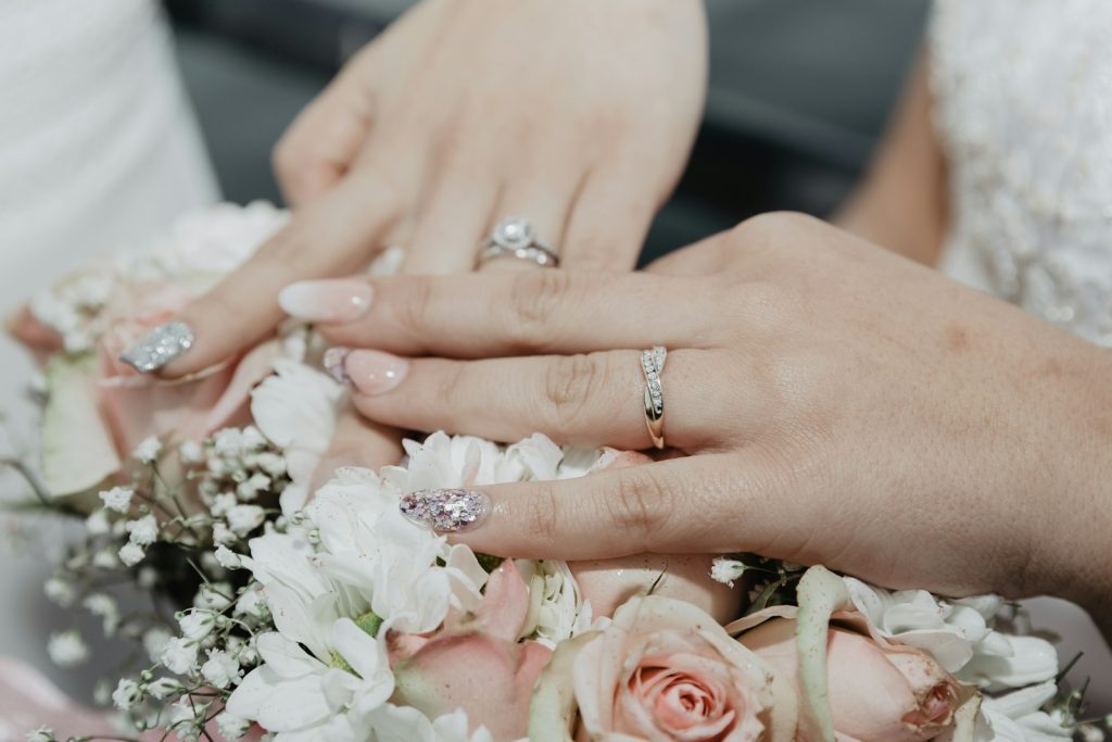 Bride wearing a diamond ring